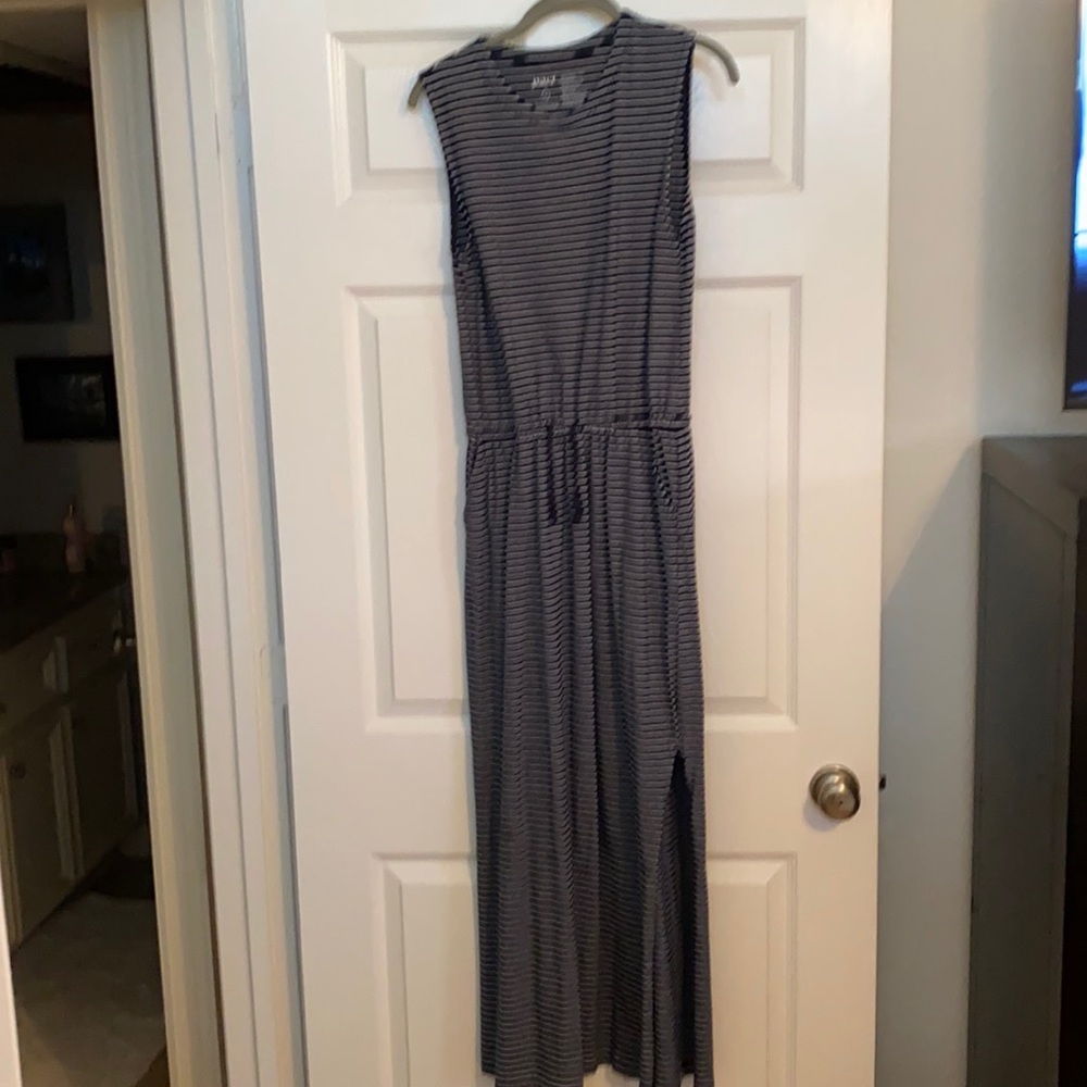 Organic cotton navy blue and striped maxi dress